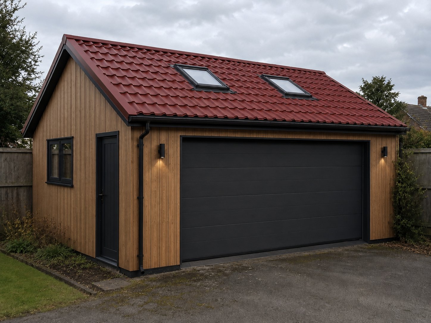 The same garage after re-roofing and cladding